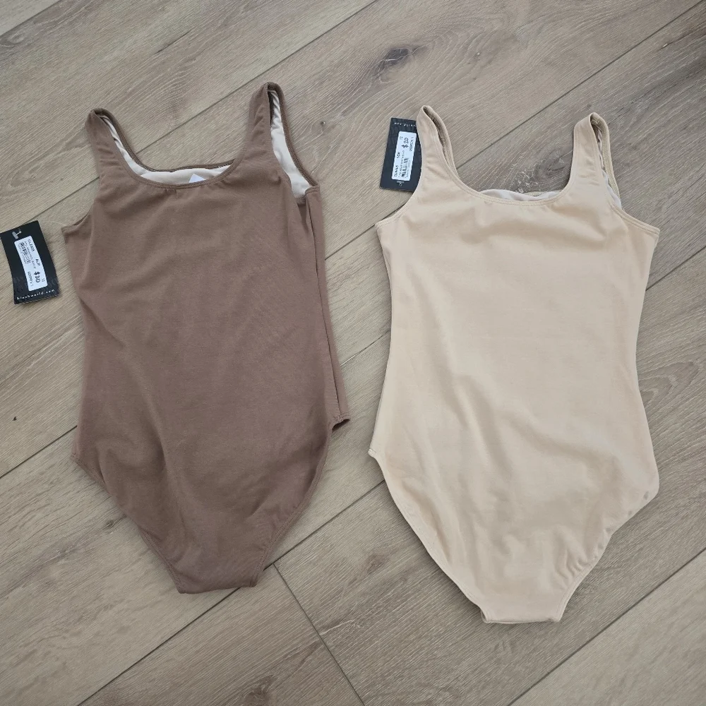 Set Of 2 Bloch Girls Basic Round Neck Tank Leotard Almond And Nude CL5405 12